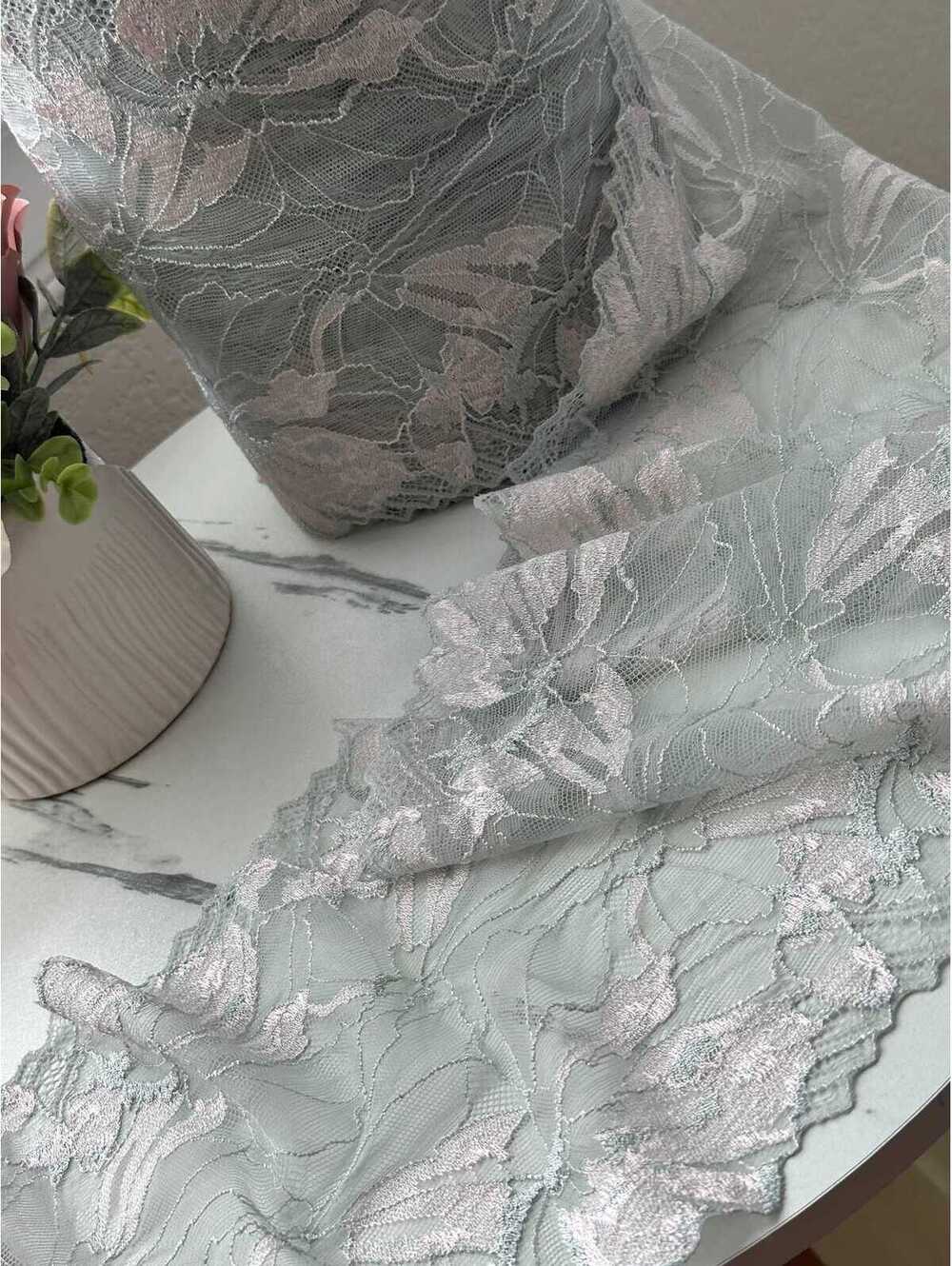 1Yd Slight Stretch 7.2" Two Tone Mint Pink Floral Wide Lace Trim Wholesale